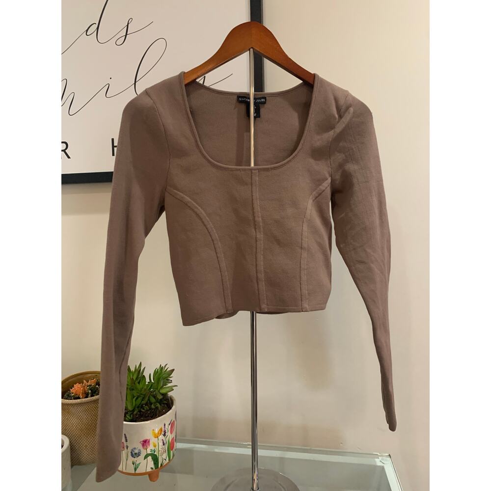 Sincerely Jules Light Brown Long Sleeve Crop Top – Size L